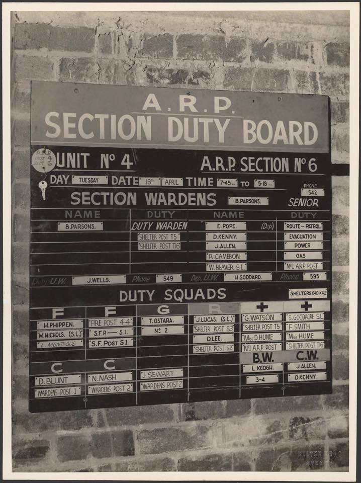 ARP Section Duty Board -Tuesday 13 April 1943