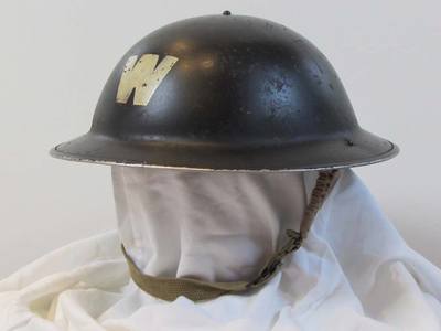 Black ARP Warden's helmet with white 'W'