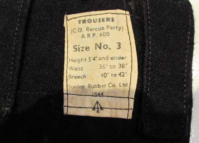 ARP CD Rescue Party Trousers Pattern 60B Label.