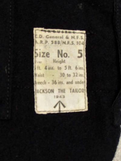 ARP Civil Defence Trousers Pattern 58B (label).