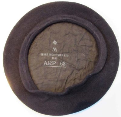WW2 ARP Pattern 68 beret with inner liner band - inside view.