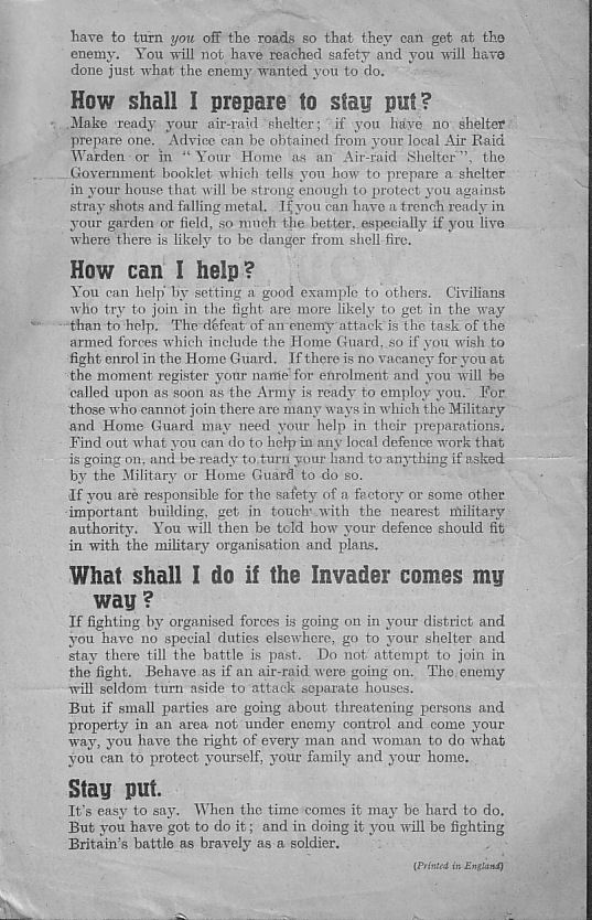"Stay Where You Are" Pre-Invasion Advice 1940 Page 2