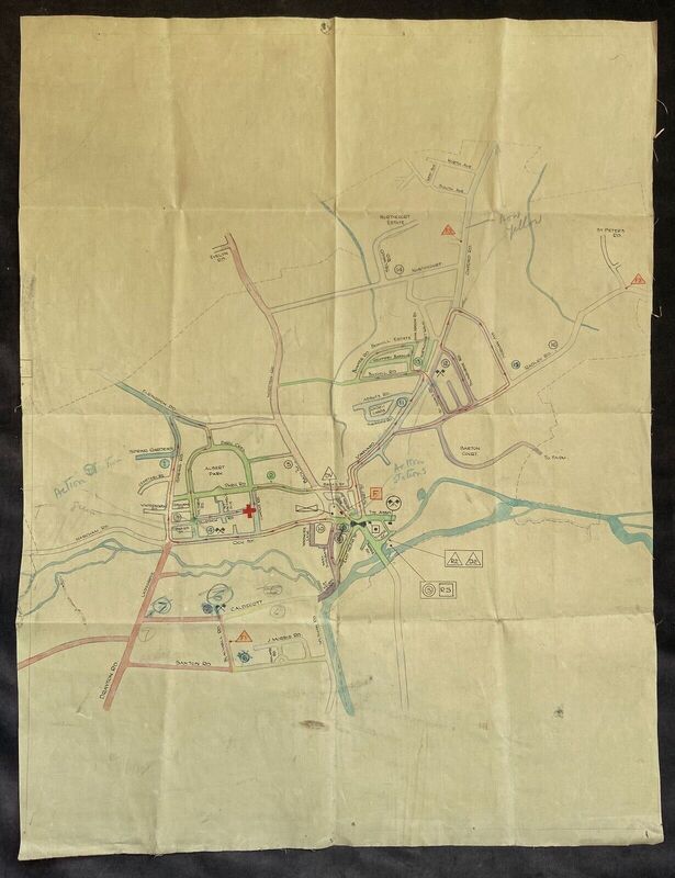 Hand-drawn Map of Civil Defence Locations in Abingdon