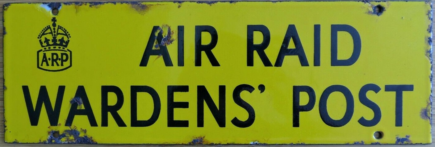 Yellow Enamel Air Raid Wardens' Post Sign