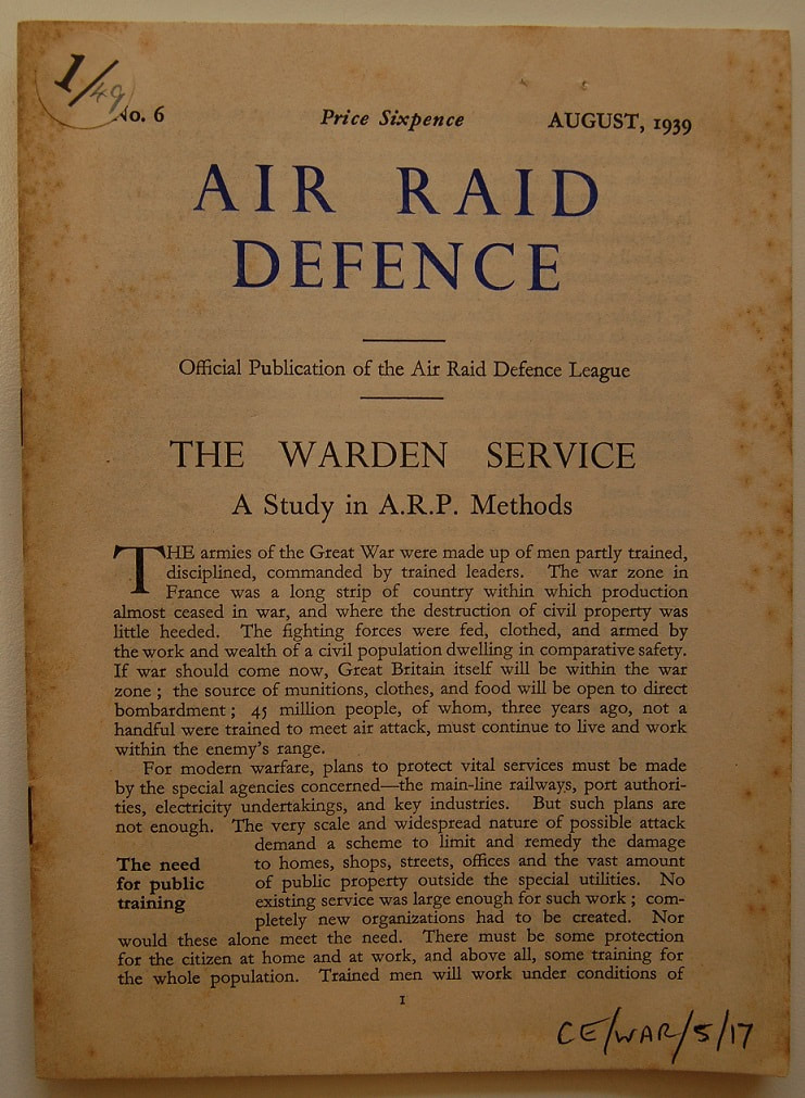 Air Raid Defence League Publication August 1939