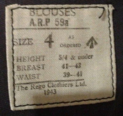 Battledress Blouse Pattern No. A.R.P. 58 label.