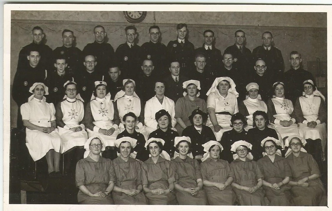 WW2 Group Photograph ARP Ambulance Drivers, First Aid Post/Party, Nurses and Nursing Auxiliaries
