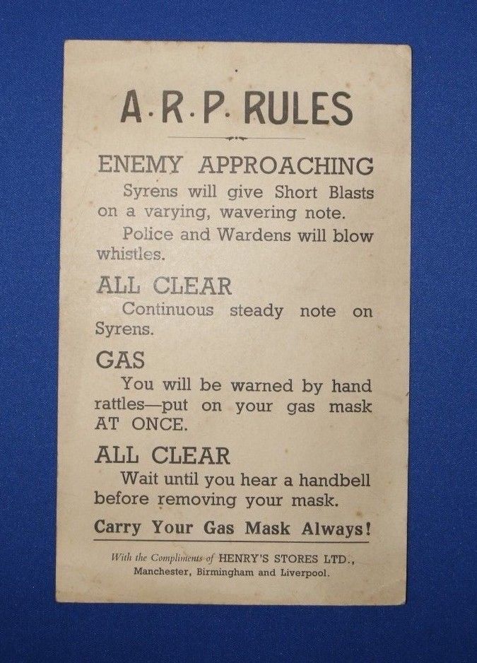 WW2 ARP Rules Sign - Approaching Enemy, Gas & All Clear