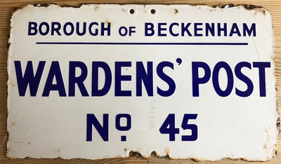 WW2 Beckenham Civil Defence Enamel Wardens' Post Sign