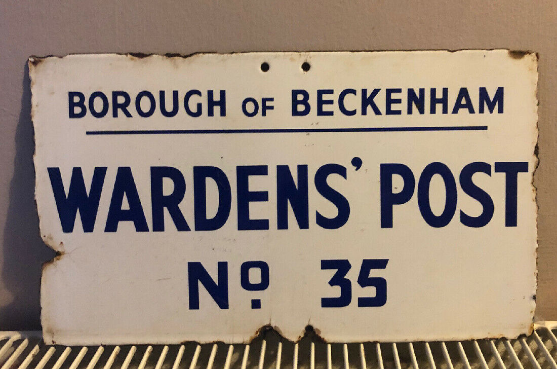 Borough of Beckenham ARP Wardens' Post Number 35 Enamel Sign