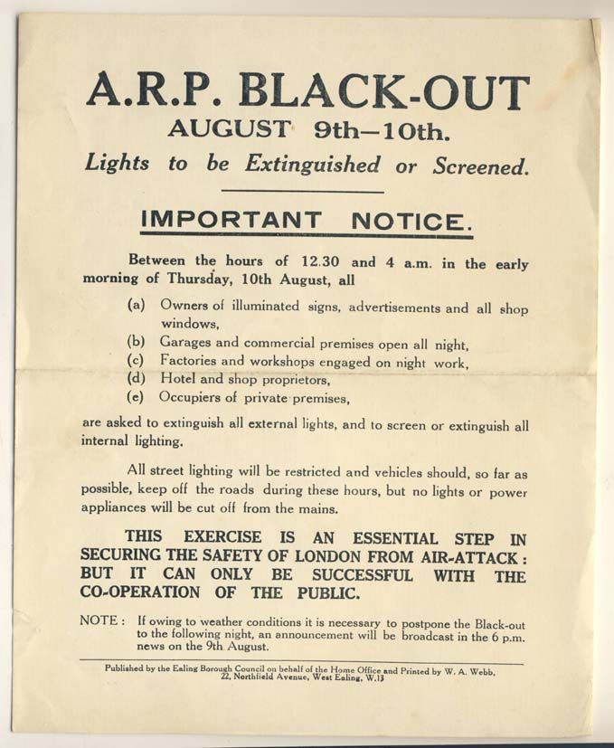 Pre-War Blackout Exercise - Night of August 9/10 1939