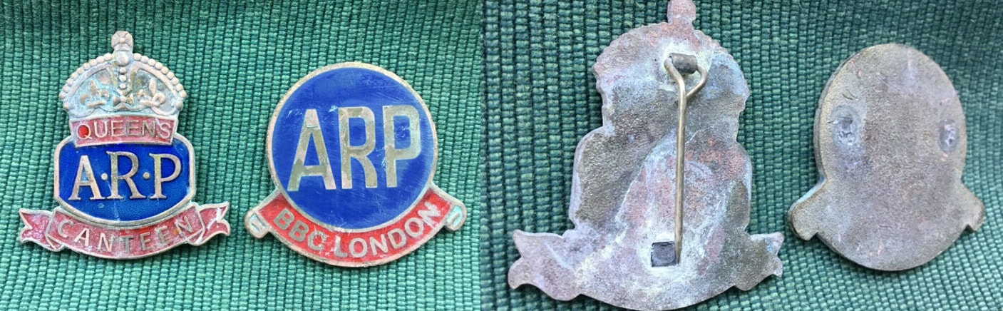 Fake BBC London ARP badge and fake Queens Canteen ARP badge