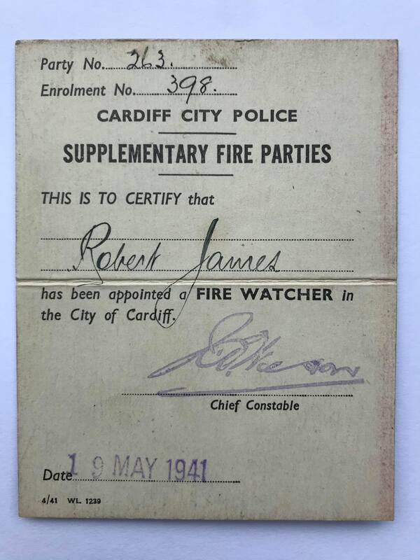 WW2 City of Cardiff Supplementary Fire Party Appointment Card Details