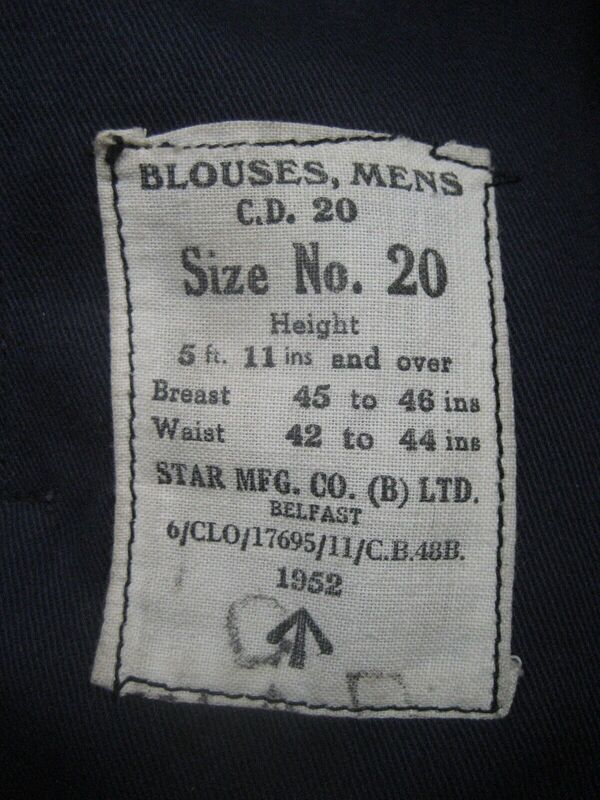 Size 20 Civil Defence Corps Battledress Jacket Label
