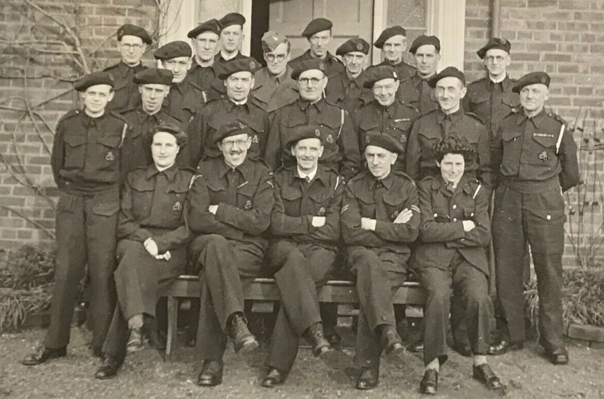 Unidentified WW2 CD / ARP Group Photo With Female Member Wearing Battledress