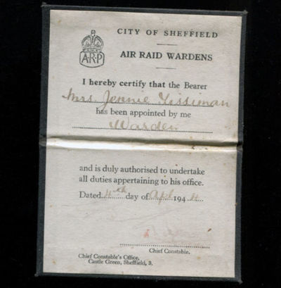 City of Sheffield ARP Warden Warrant Card