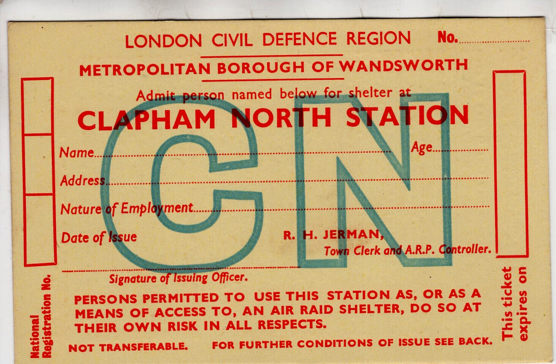 Ticket to access the deep-level shelter at Clapham North