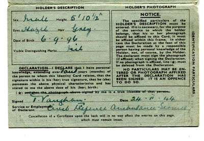 Details of card bearer's Civil Defence role on WW2 Endorsed Identity Card.