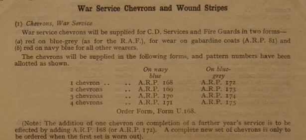 Information on War Service Chevrons from ARP Memorandum 11.