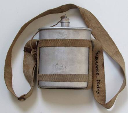 WW2 aluminium ARP water water bottle and carrier / cradle