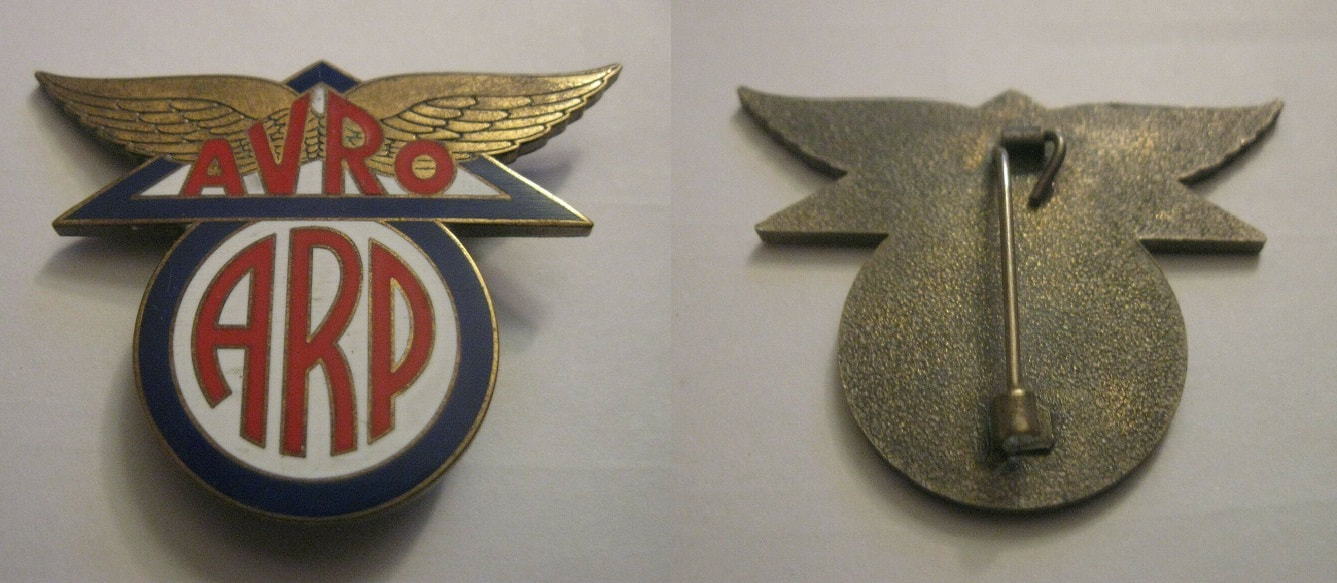 Fake WW2 AVRO ARP enamel badge