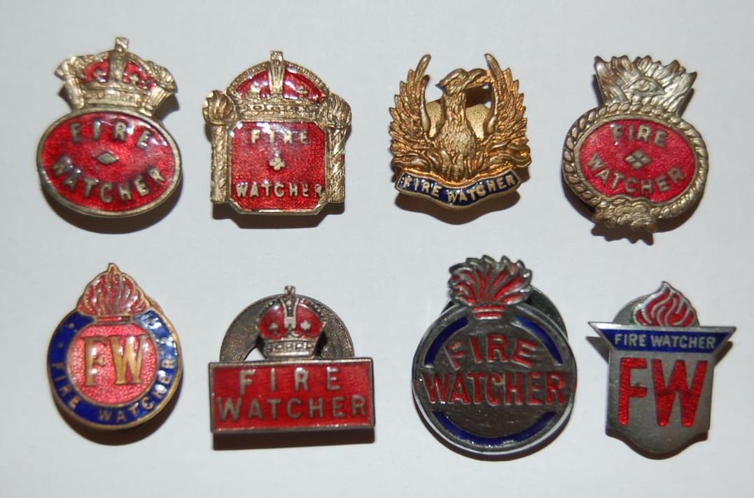 WW2 Fire Watcher Lapel Badges