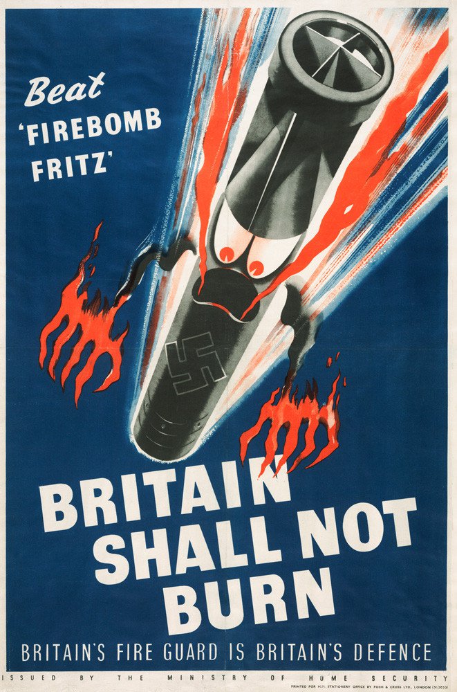 WW2 Ministry of Home Security recruitment poster to encourage people to volunteer as Fire Guards.