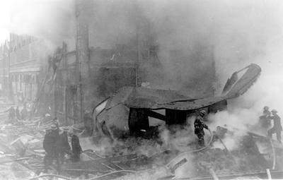 Aftermath of the V1 attack on the Standard Telephone & Cables factory in New Southgate, August 1944.