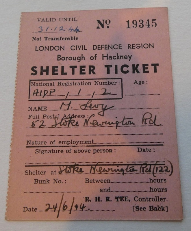 WW2 ARP Shelter Ticket - Borough of Hackney 1944 (Front)