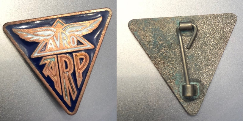 Fake AVRO ARP triangular enamel badge