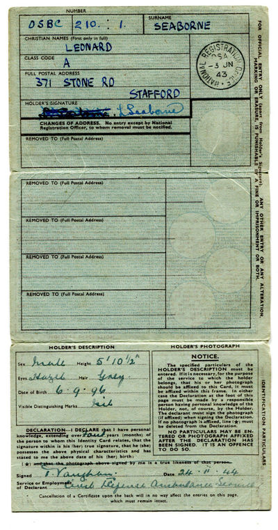 Inside of Civil Defence worker's WW2 Endorsed Identity Card.