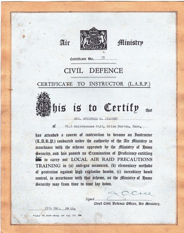 1944 Local Air Raid Precautions (LARP) Instructor Training Certificate