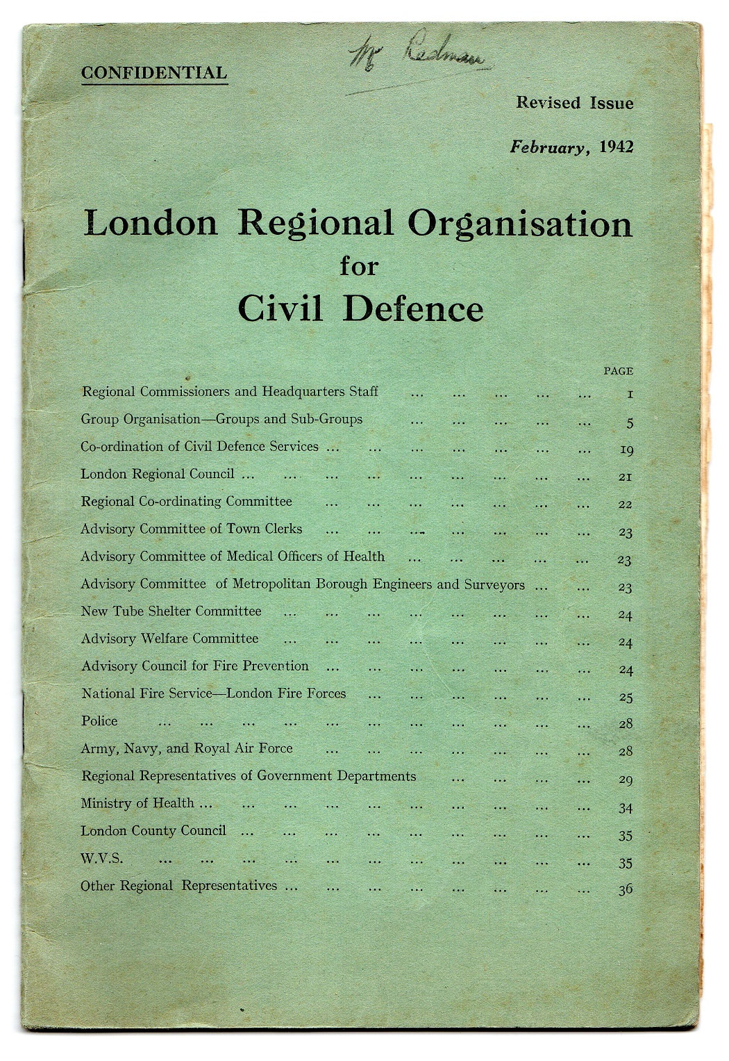 London Regional Organisation For Civil Defence 1942