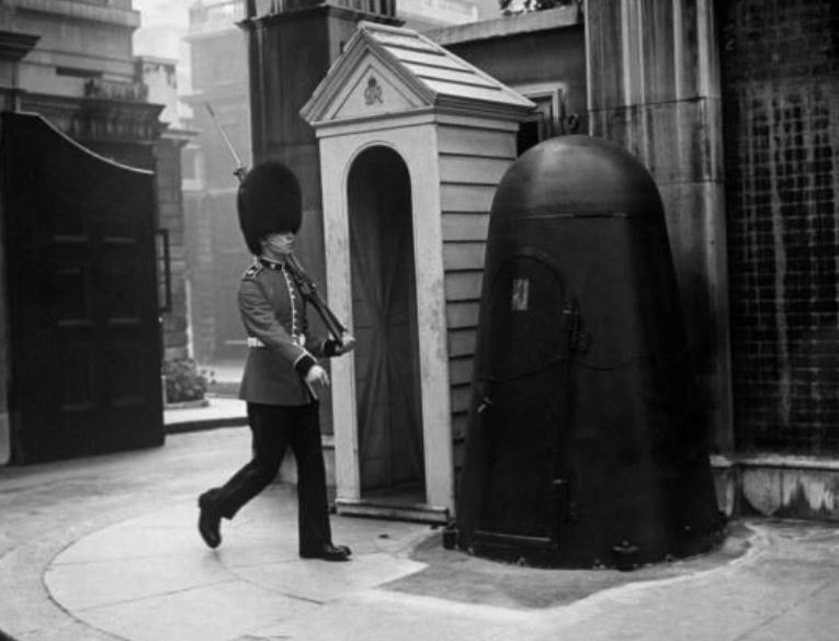 Irish Guardsman & Consol Shelter, London 1940