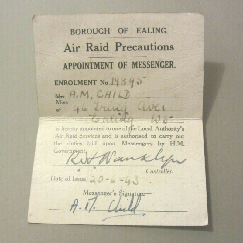 WW2 Ealing ARP Messenger Identity Card