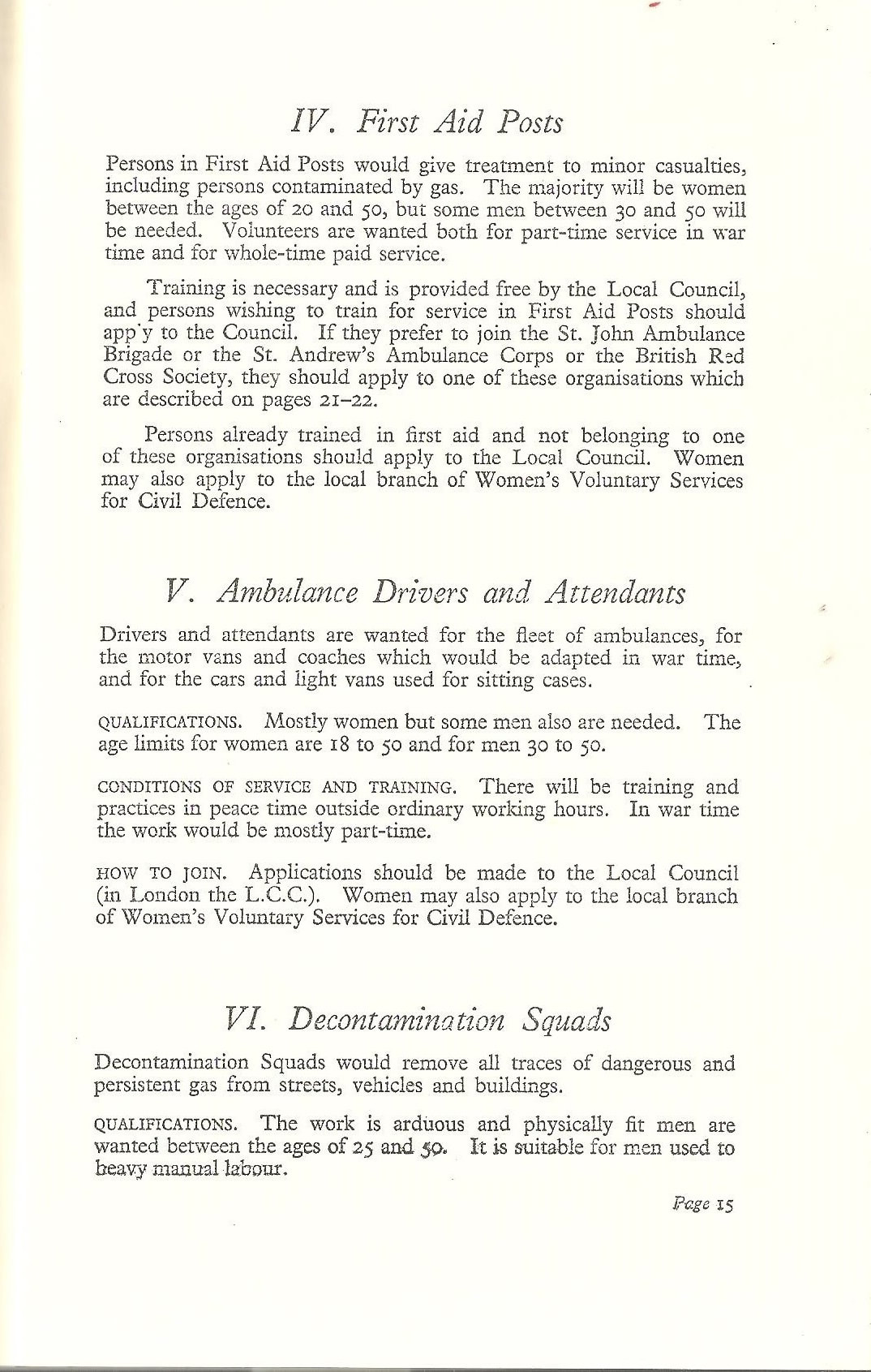 National Service Guide 1939 Air Raid Precautions - First Aid Posts, Ambulance and Decontamination Squads
