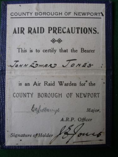 County Borough of Newport ARP Warden Warrant Card