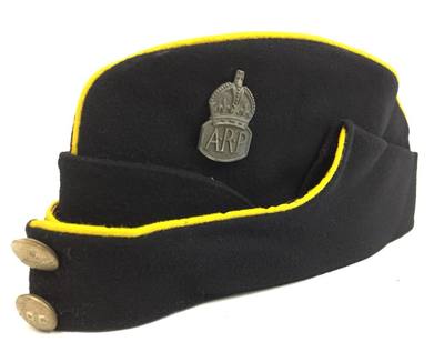 WW2 ARP Civil Defence Dark Wool Side Cap with Yellow Piping (probably for an officer).