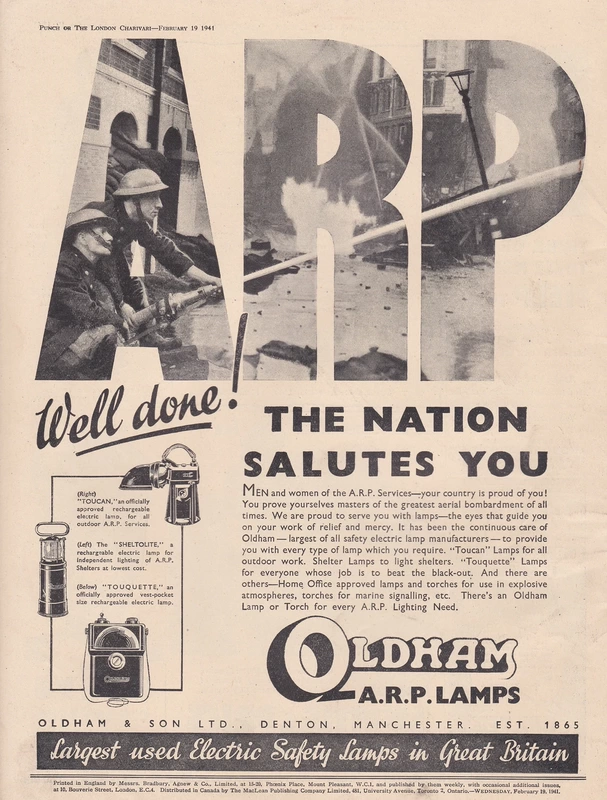 WW2 Oldham A.R.P. Lamps Advertisement, 1941