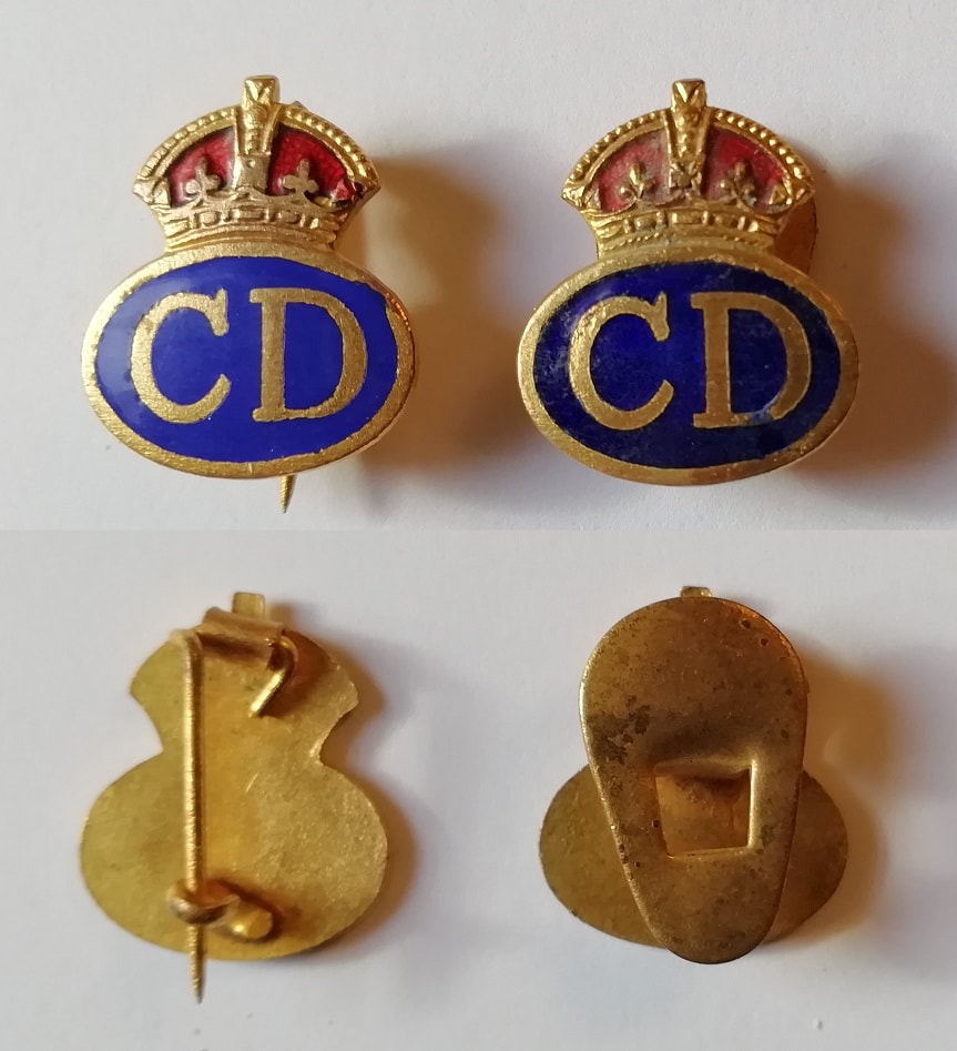 Pair of Civil Defence 'CD' Enamel Lapel Badges