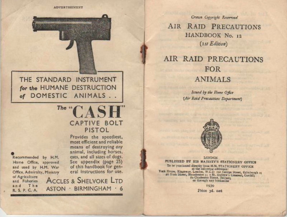 1939 Pamphlet - Air Raid Precautions For Animals