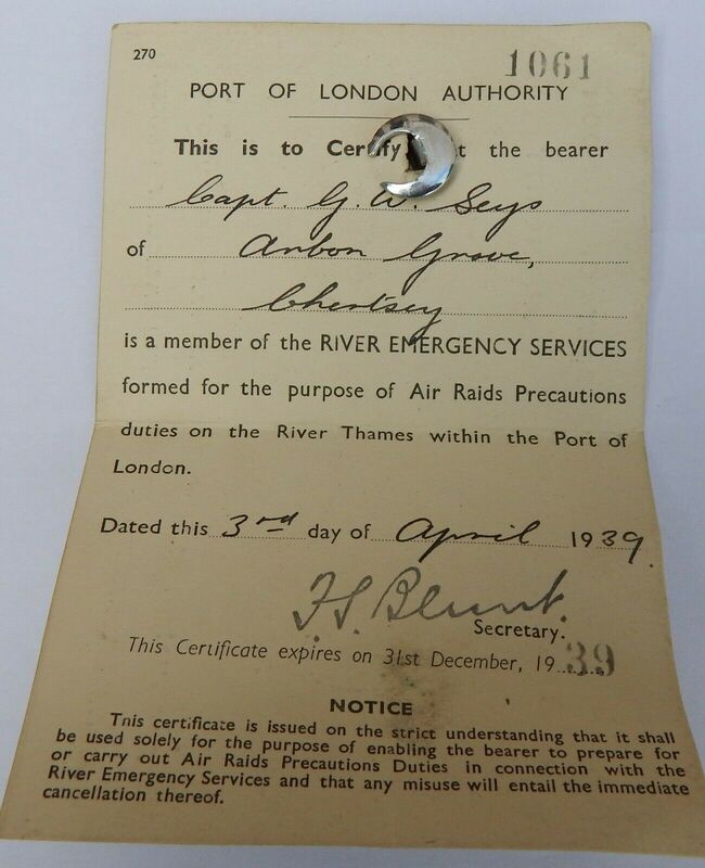 WW2 ARP River Emergency Services ID Card Details