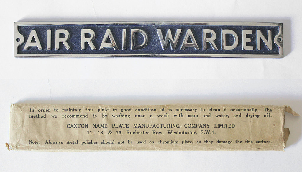 WW2 Metal Air Raid Warden Sign - Caxton Name Plate Company
