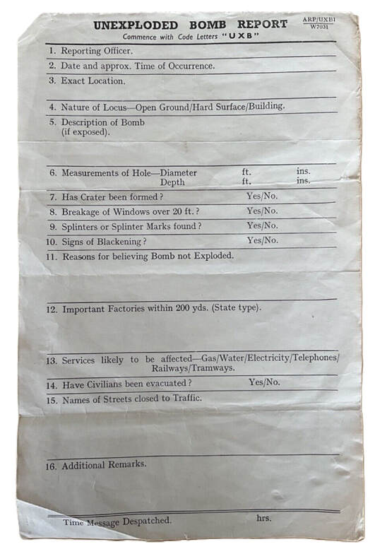 Unexploded Bomb Report Form ARP/UXB1