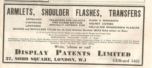 A 1943 advert for various armlets, shoulder flashes and helmet transfers
