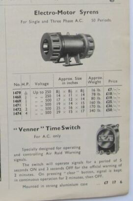 1939 advert for electro-motor siren (syren) and time switch