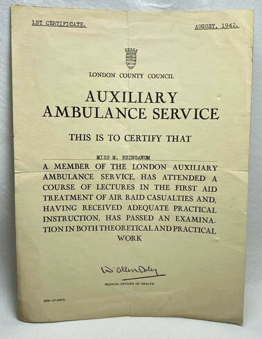 1942 London Auxiliary Ambulance Service (LAAS) Course Certificate