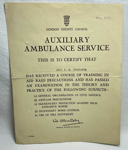 1943 London Auxiliary Ambulance Service (LAAS) Course Certificate