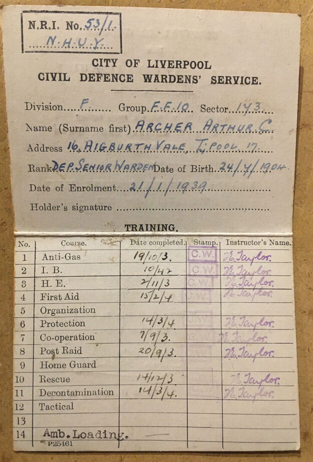 City of Liverpool CD Wardens' Service Training Record