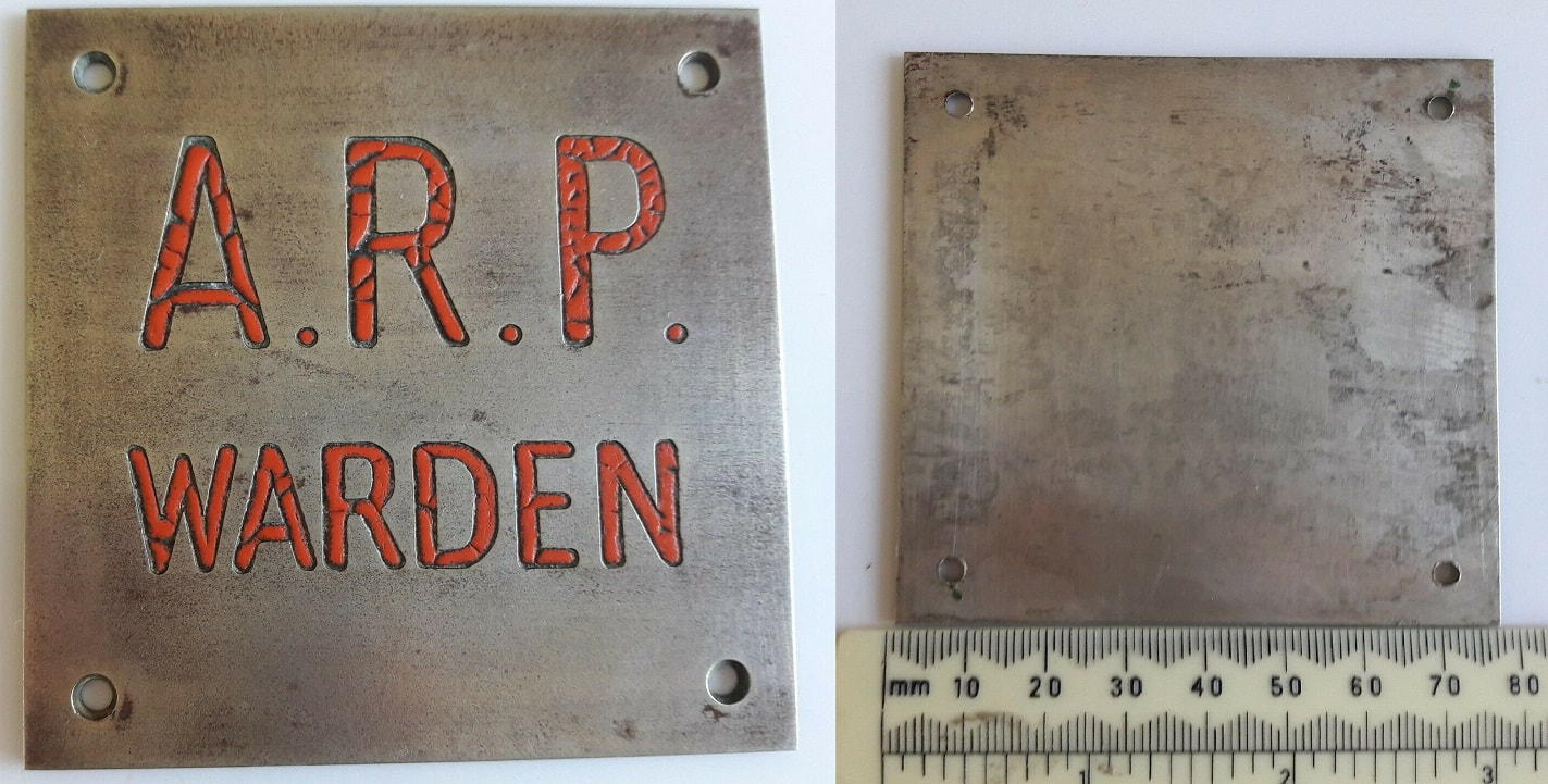 WW2 Red Enamelled ARP Warden Sign / Plaque